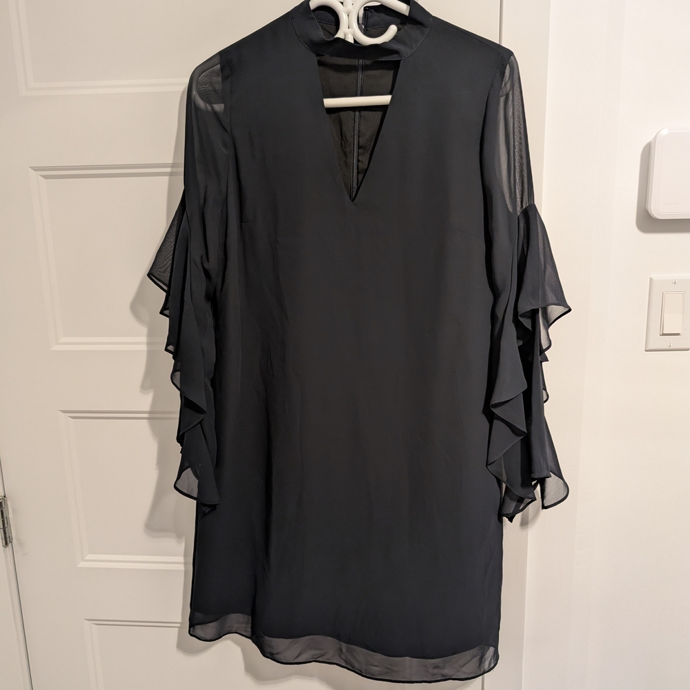 Sam Edelman/Navy Sheer Sleeve Dress Sz 8 - Picture 2 of 5